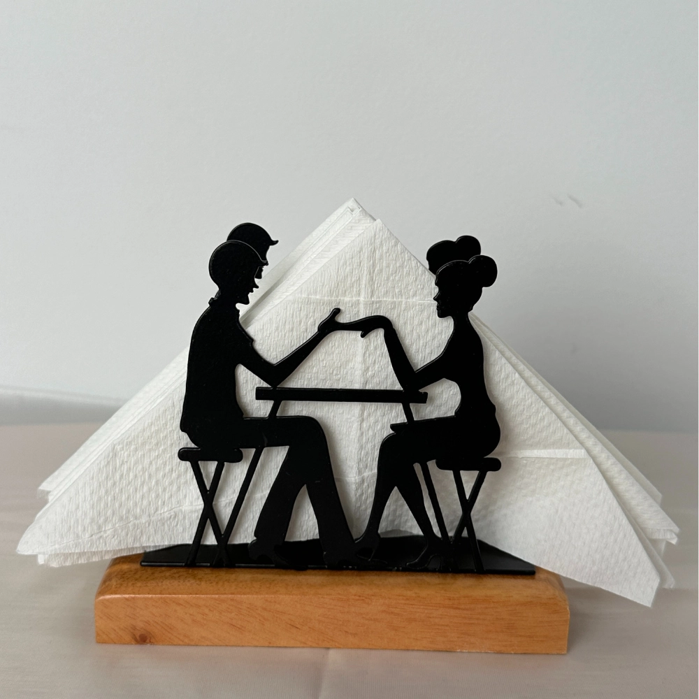Couple Design Tissue Holder with Wooden Base TW01CD