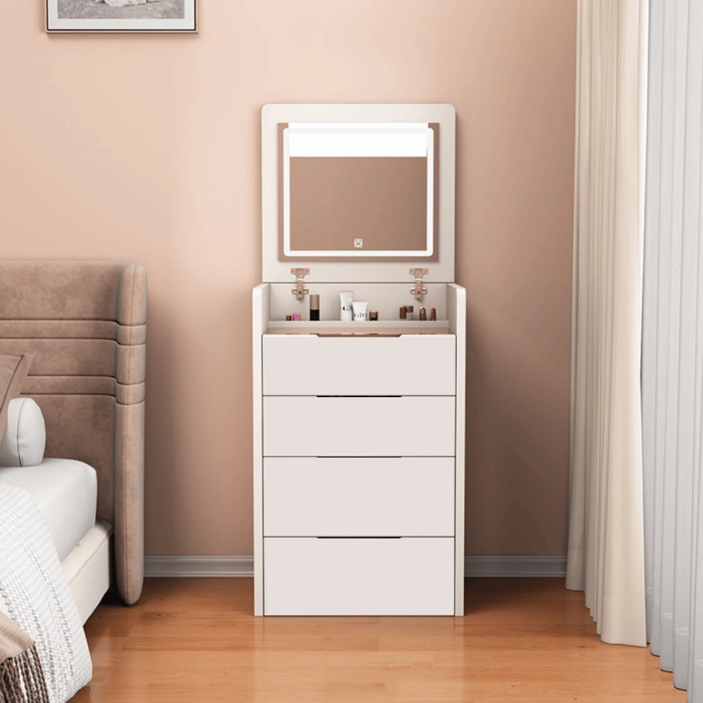 Modern Bedroom Makeup Table White Cabinet Led Mirror Storage Vanity Set