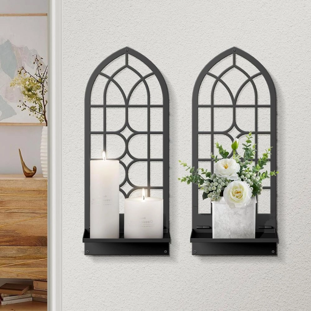Wall Sconces Candle, Black Metal Wall Art Decor (WD1010)