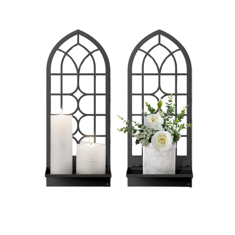 Wall Sconces Candle, Black Metal Wall Art Decor (WD1010)
